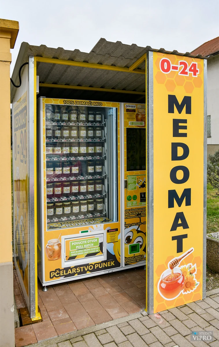 Pčelarstvo Punek Honey Vending Machine with custom branding