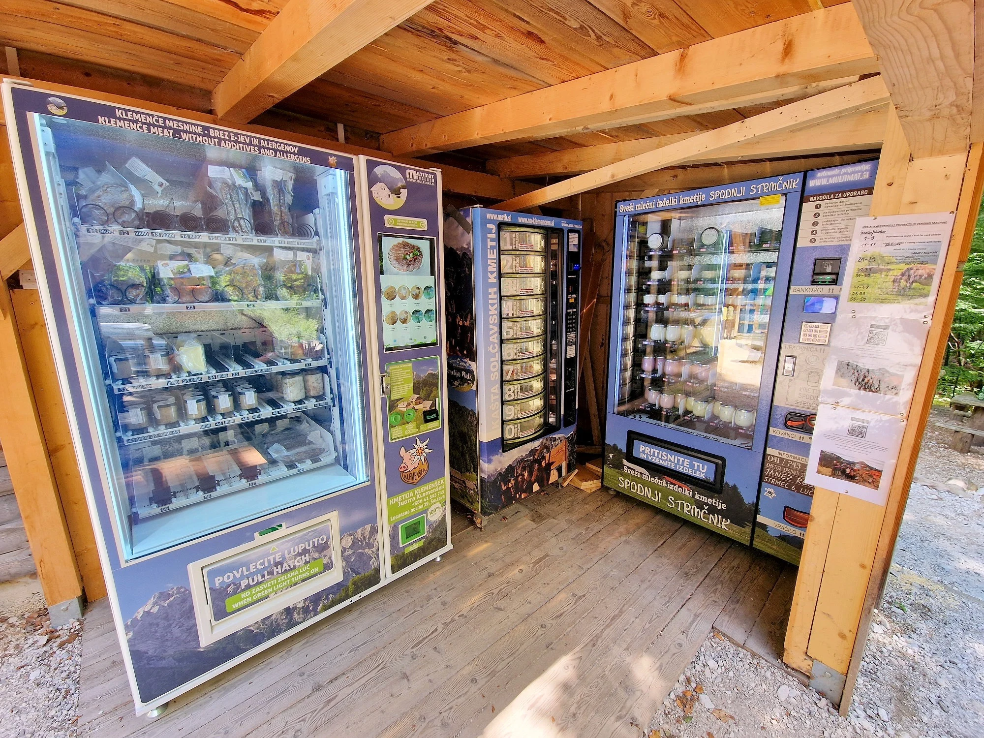 Two Multimat milk vending machines at a market near the source of the Savinja River